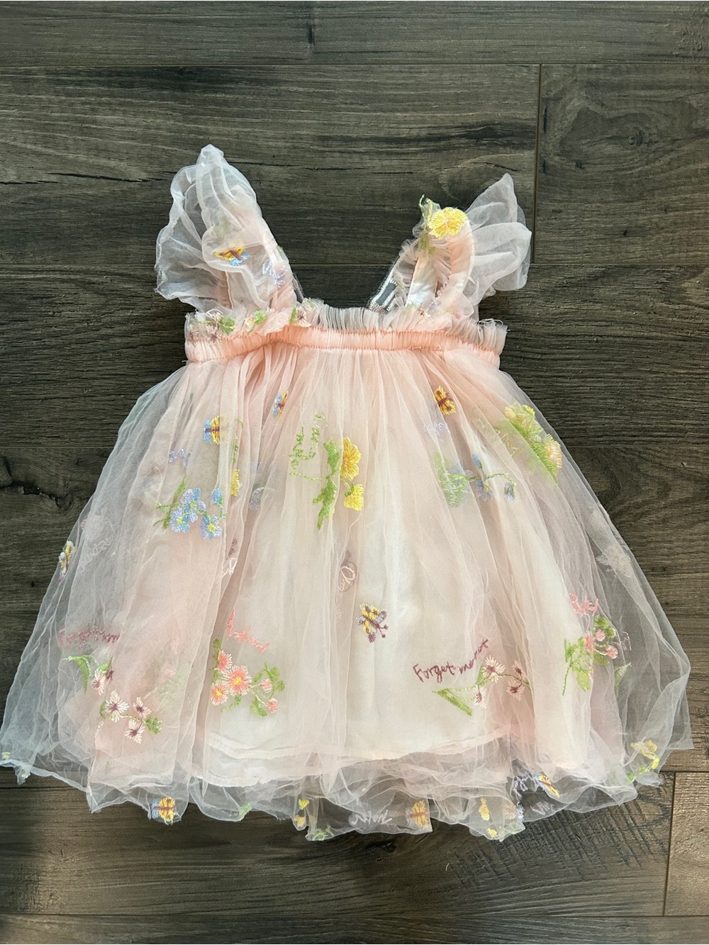 Pink Fairy Butterfly Wing Tulle Dress Embroidered Floral Toddler